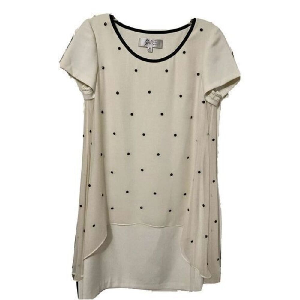 Mark and James By Badgley Mischka Dress Sz M Cream‎ Black Beading Silky Feminine